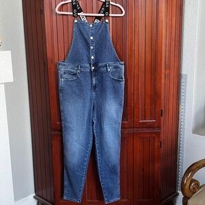 VTG Guess Blue Stretch Denim Button Front Overalls Size XL